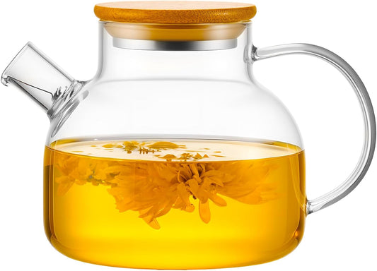 PARACITY Glass Teapot with Infuser, 40 oz Tea Kettle Stovetop, Tea Pot | Clear Teapot and Glass Tea Pot; Tea Kettle with Infuser works as a Tea Maker, Chai Maker or Tea Brewer for Camping and Travel