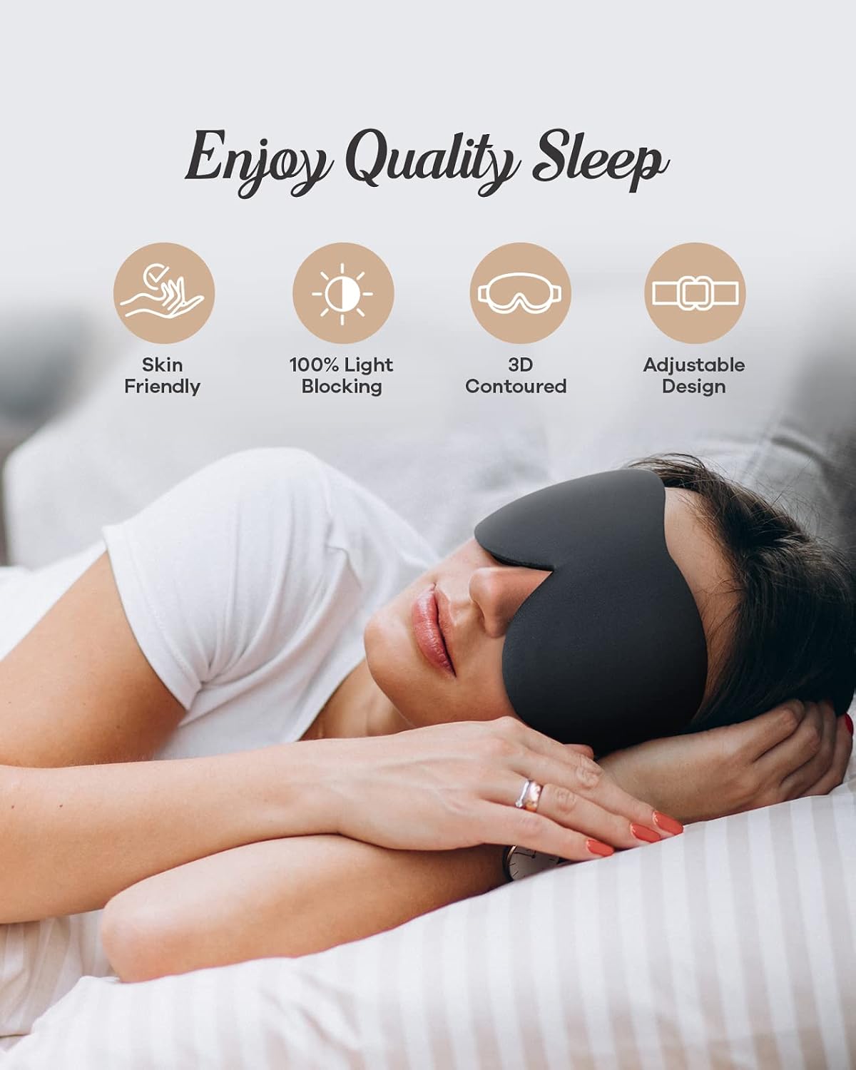 Sleep Mask for Side Sleepers, 3D Contoured Eye Mask for Sleeping, Soft Memory Foam Eye Cover with Adjustable Strap, No Pressure on Eyes, Travel Sleep Mask for Men Women, Shift Work & Naps