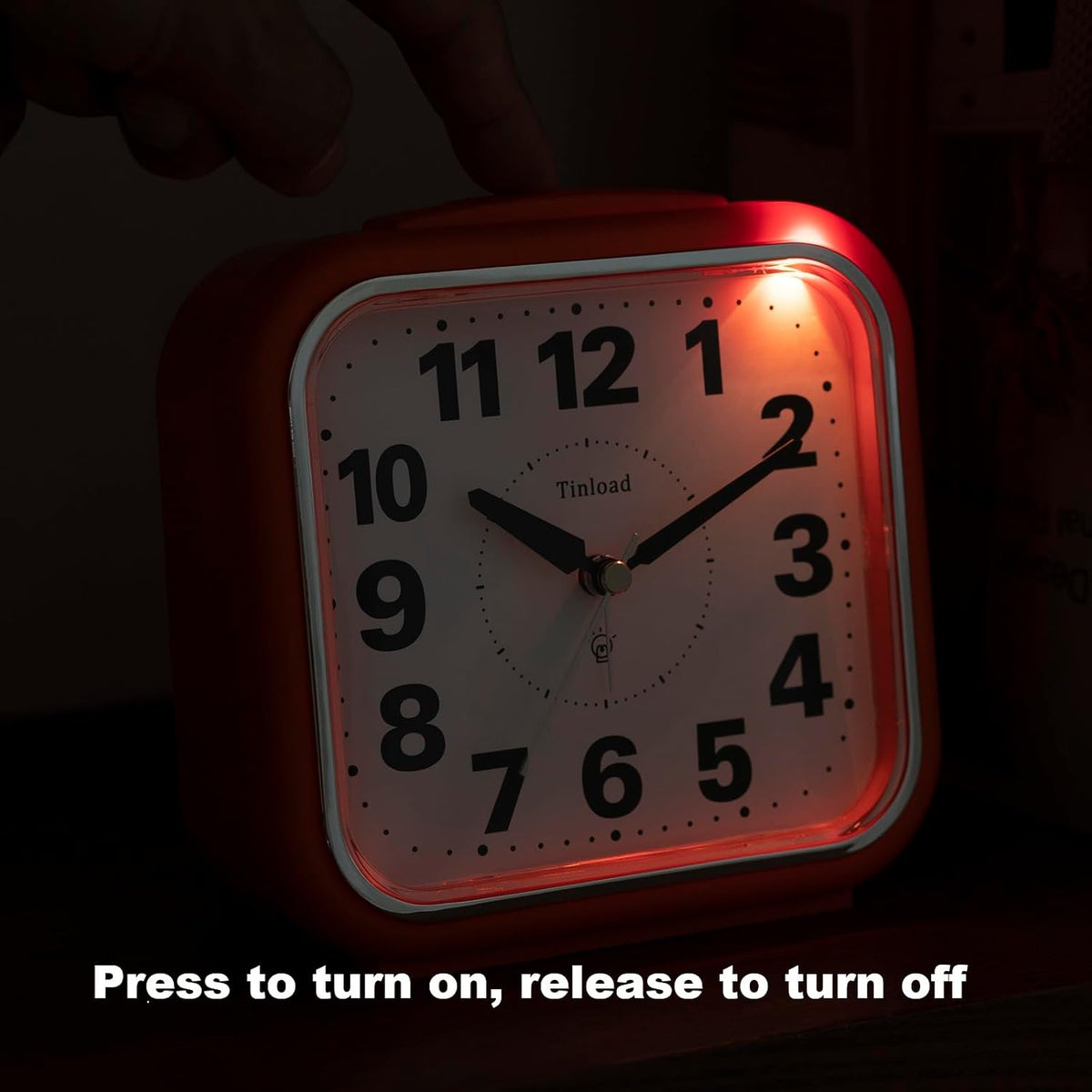 Tinload 5.5" Large No Ticking Analog Alarm Clock,Silent Readable for Seniors,Easy to Set,Gradual Rise Alarm,Big Numbers,Gentle Wake,Snooze, Lighted on Demand,Battery Operated,Black