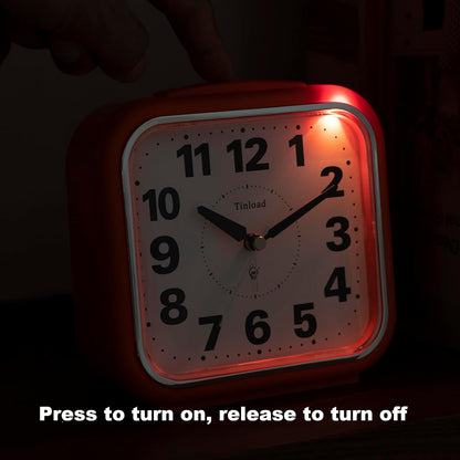 Tinload 5.5" Large No Ticking Analog Alarm Clock,Silent Readable for Seniors,Easy to Set,Gradual Rise Alarm,Big Numbers,Gentle Wake,Snooze, Lighted on Demand,Battery Operated,Black