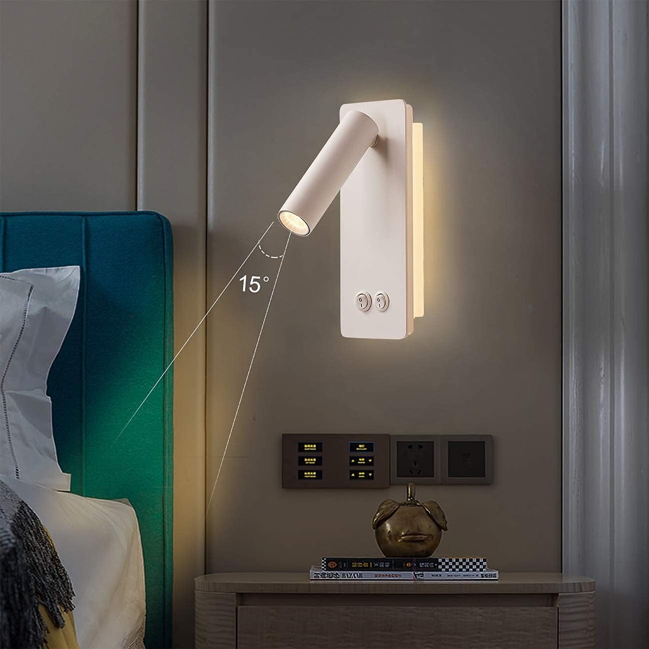 LED wall lamp and reading light two-in-one multifunctional wall sconces. LED Wall Lamp Plug in for Bedroom Bedside Wall Sconces Set of Two Black Reading Light 3W+6W Night Light 3000K(BLACK)