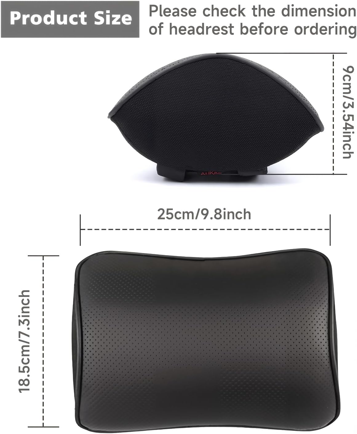 Aukee Car Headrest Pillow Memory Foam Car Neck Pillow with Adjustable Strap Soft Leather Headrest for Driving Home Office Black (1PC)