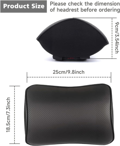 Aukee Car Headrest Pillow Memory Foam Car Neck Pillow with Adjustable Strap Soft Leather Headrest for Driving Home Office Black (1PC)