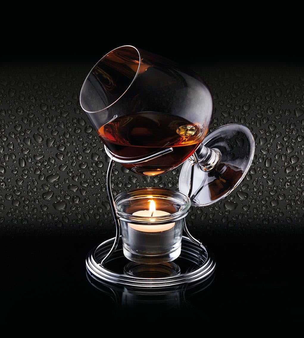 BarCraft Brandy Glass and Warmer Gift Set, 350ml Glass, Tea Light Holder and Metal Stand, 3-Piece Set