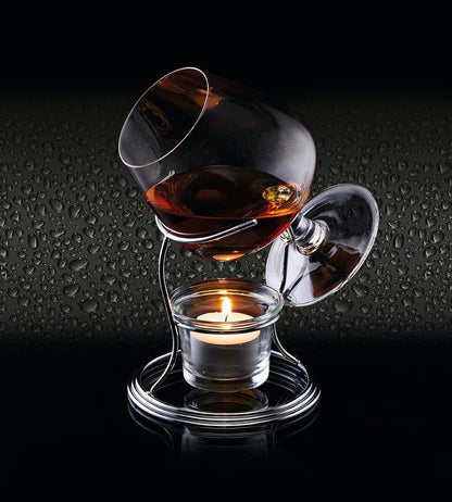 BarCraft Brandy Glass and Warmer Gift Set, 350ml Glass, Tea Light Holder and Metal Stand, 3-Piece Set