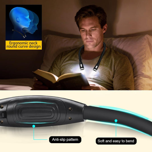 Neck Reading Light, Rechargeable Book Light for Reading in Bed, Hands Free, 360° Flexible Arms, Neck Light for Reading, Knitting, Camping, Repairing