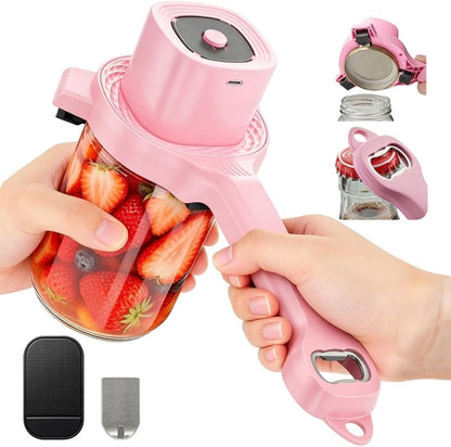 Electric Jar Opener for Seniors with Arthritis, TFCC & Weak Hands Black | Patented Power-Grip Auto-Tighten Manual Lid Opener, Rechargeable 2-in-1 Jar & Bottle Opener with Storage Hook & Non-Slip Pad