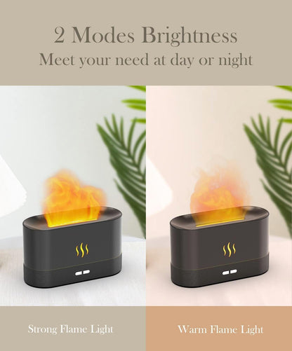 Aegci Flame Air Diffuser Humidifier, 180ML Essential Oil Diffuser with Fire Mist Effect, Ultrasonic Aroma Diffuser, 2 Brightness Modes, Auto-Off, for Bedroom Home Office(Black)