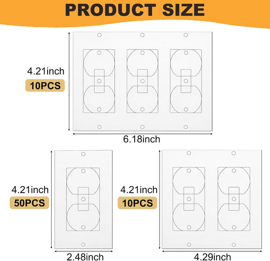 Fasmov 70 Pcs Wall Insulation Gasket, EVA Foam Outlet Sealers White Rectangle Weatherproof Gasket Sealer Energy Saving for Electrical Plates Switch Covers, 3 Sizes for Home & Commercial Use