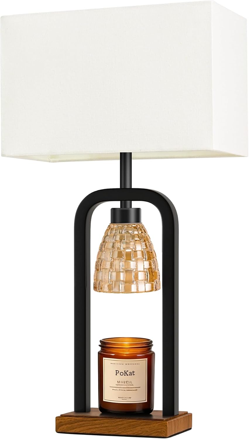PoKat Gold Table Lamp Candle Warmer, Candle Warmer Lamp with Timer Dimmer, Wax Light Warming Table Lamp for Jar Candles, Modern Bedside Lamp for House Warming Home Decor Living Room, Bulb Included