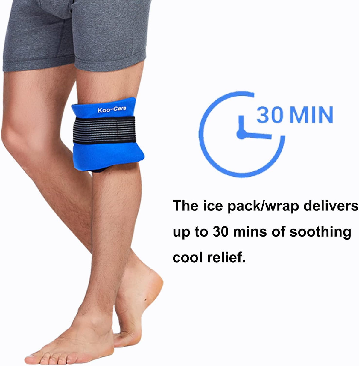 Koo-Care Flexible Gel Ice Pack & Wrap with Elastic Strap for Hot Cold Therapy - Great for Migraine Relief, Sprains, Muscle Pain, Bruises, Injuries (Head, Neck, Arm, Elbow, Knee, Ankle)
