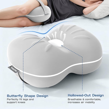 Knee Pillow for Side Sleepers - Cooling Pillow Between Legs for Side Sleeping - Memory Foam Knee Pillow with Strap for Hip Pain & Spine Alignment (Blue)