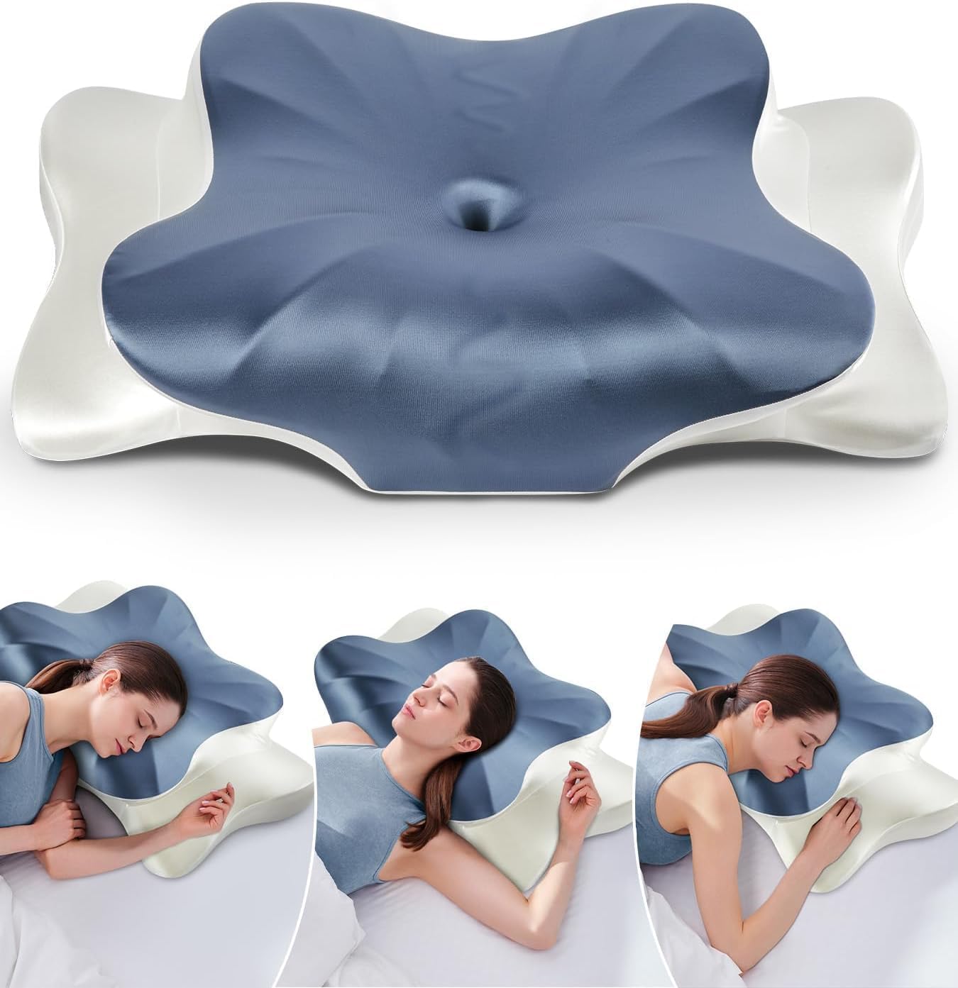 DONAMA Contour Cervical Neck Pillow for Neck Pain Relief | Queen,Ergonomic Dual-Height,Odorless Memory Foam,Side/Back/Stomach Sleepers,Cooling Hypoallergenic Cover,OEKO-TEX Certified