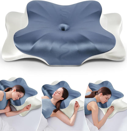 DONAMA Contour Cervical Neck Pillow for Neck Pain Relief | Queen,Ergonomic Dual-Height,Odorless Memory Foam,Side/Back/Stomach Sleepers,Cooling Hypoallergenic Cover,OEKO-TEX Certified