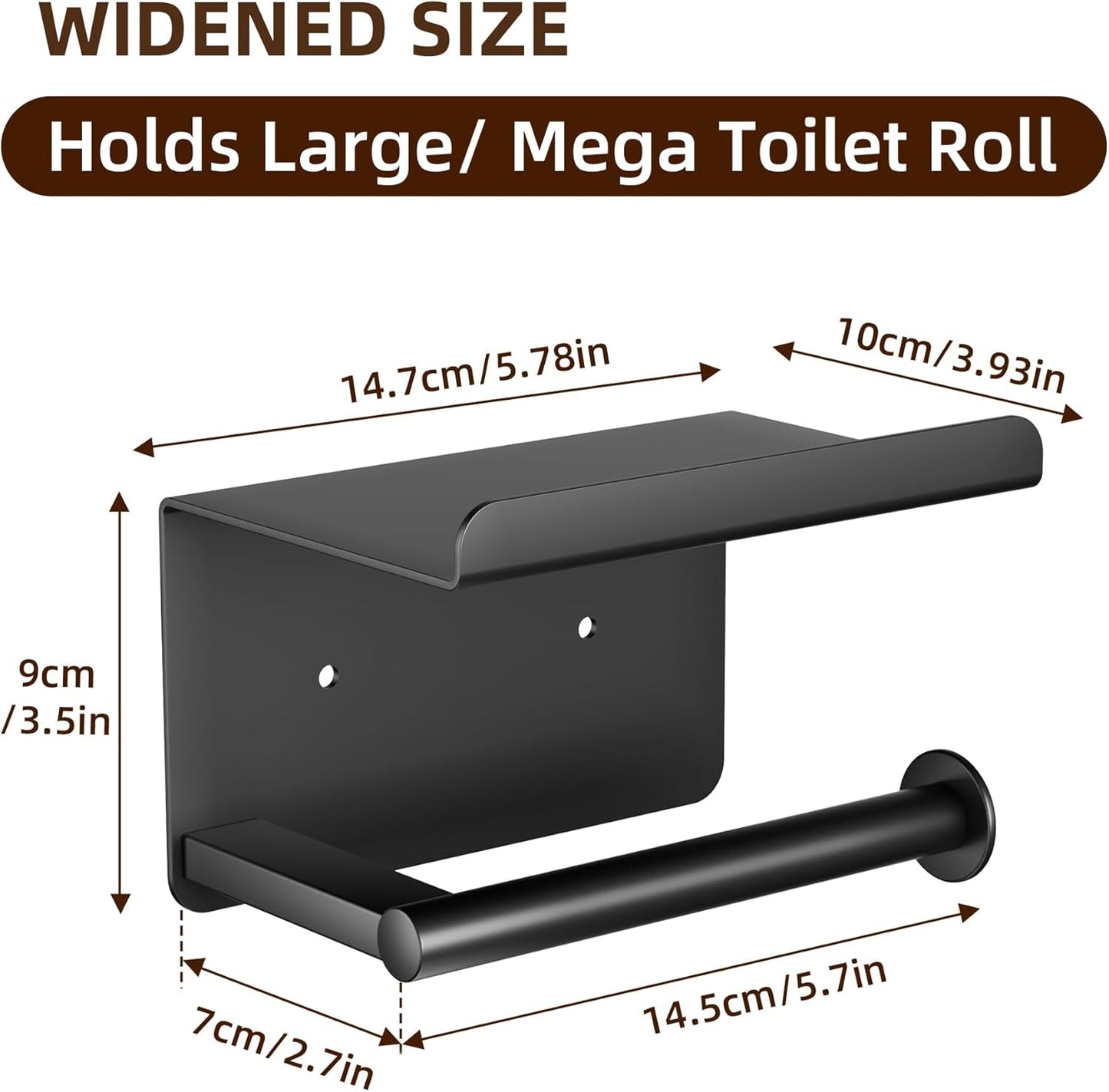 Adhesive Toilet Paper Holder with Shelf, Stainless Steel, Silver | Two Installation Ways:Self Adhesive or Wall Mount, Stick On Toilet Paper Holder, Peel and Stick, Bath Tissue Holder, Bathroom
