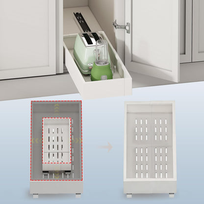 Fokyfok Pull out Cabinet Organizer,11"-16"W,17"-24"D,Expandable,Adhesive | No Drill,3 Rails,Roll out Drawers,Adjustable Slide out Shelves for Kitchen,Pantry,Framed and Framless Cabinets,White,1PC