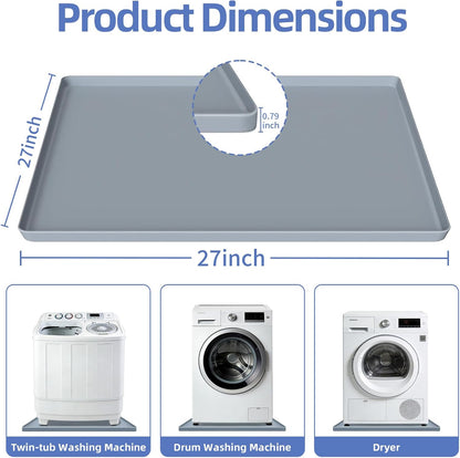 27x27 Inch Foldable Silicone Washing Machine Drain Pan Grey | 0.78 Inch Raised Lip, Waterproof Leak Proof, Non Slip Drain Tray, For Washer, Dryer, Fridge, Dishwasher