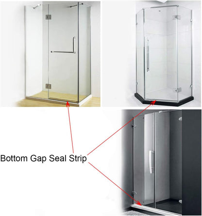 Frameless Shower Door Bottom Seal with Drip Rail 1/4" Thick Glass 33" Long Sweep - Glass Door Seal Strip Stop Shower Leaks