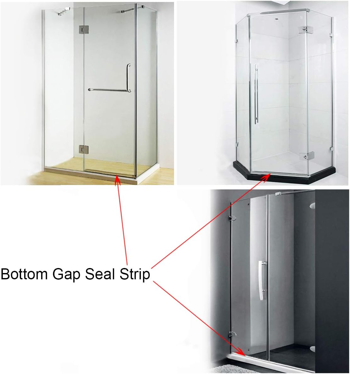 Shower Room Glass Door Bottom Gap Seal Strip for 1/2 Inch Glass, 27.5" Long Sweep Stop Shower Leaking