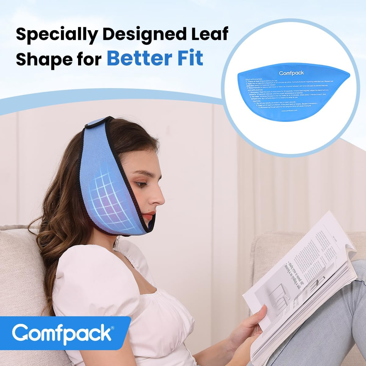 Comfpack Face Ice Pack Wrap for TMJ Relief with 4 Reusable Gel Packs | Hot Cold Therapy, Wisdom Teeth Ice Pack Head Wrap for Tooth Extraction & Teeth Removed, Oral Surgery, Cosmetic Injection
