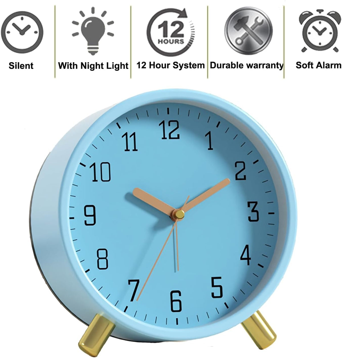 SHISEDECO Small Analog Alarm Clock, Battery Operated Desk Clock, White