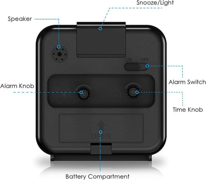 AMIR Analog Silent Non Ticking Small Clock, Travel Analog Alarm Clock