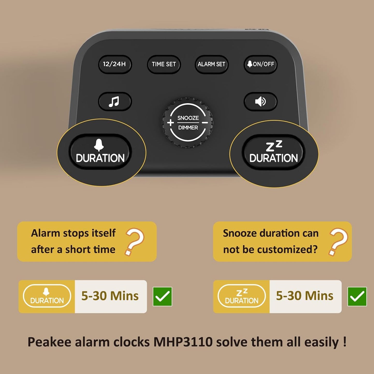 Peakeep 115dB Super Loud Alarm Clock for Heavy Sleepers Adults Teens | Large Display Auto/Manual Brightness for Bedrooms, USB Charger, 6 Wake-up Alarm Sounds Battery Backup, Oversleeping Fix