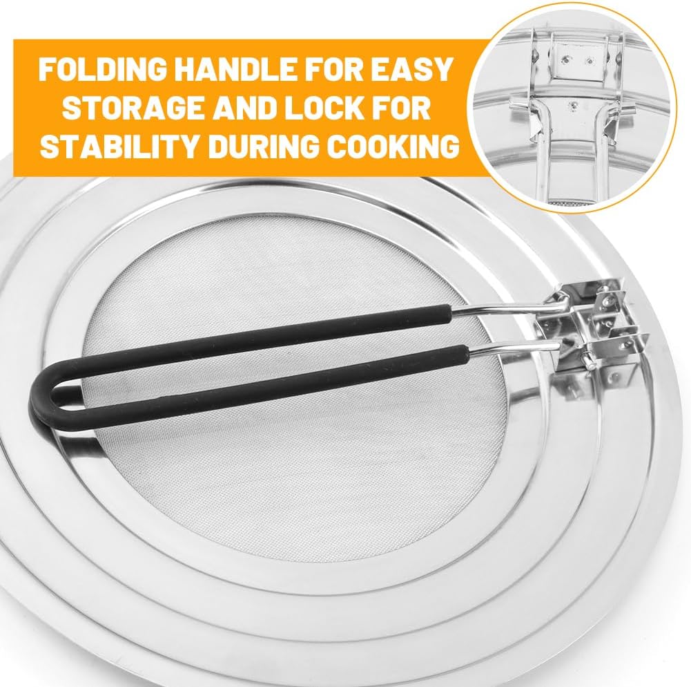 Stainless Steel Splatter Screen for Frying Pan, Grease Splatter Guard with Foldable Heat-Resistant Silicone Handle, Shields Stove Top from Bacon Fry Oil or Deep Fryer Splash(11.81inch)