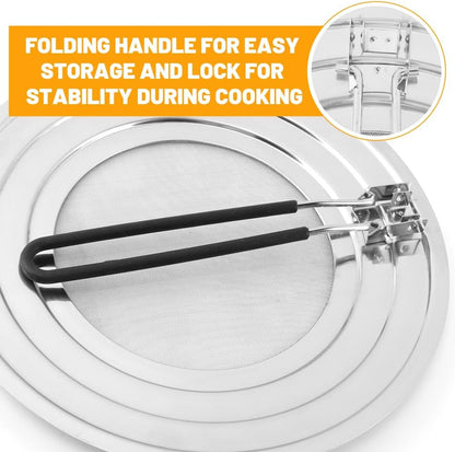 Stainless Steel Splatter Screen for Frying Pan, Grease Splatter Guard with Foldable Heat-Resistant Silicone Handle, Shields Stove Top from Bacon Fry Oil or Deep Fryer Splash(11.81inch)