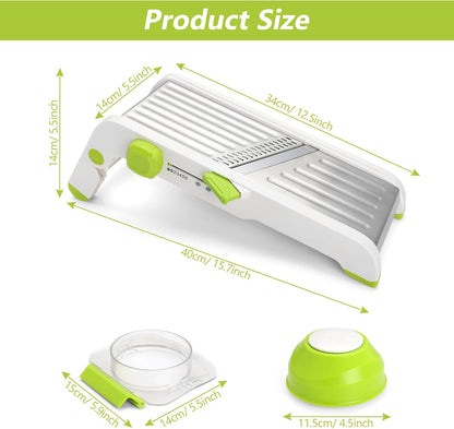 Mandoline Slicer for Kitchen, Adjustable Vegetable Potato Slicer | Stainless Steel Safe Mandolin Veggie Fruit Cutter with Food Holder, for Onion Cucumber Tomato Carrot, Grey