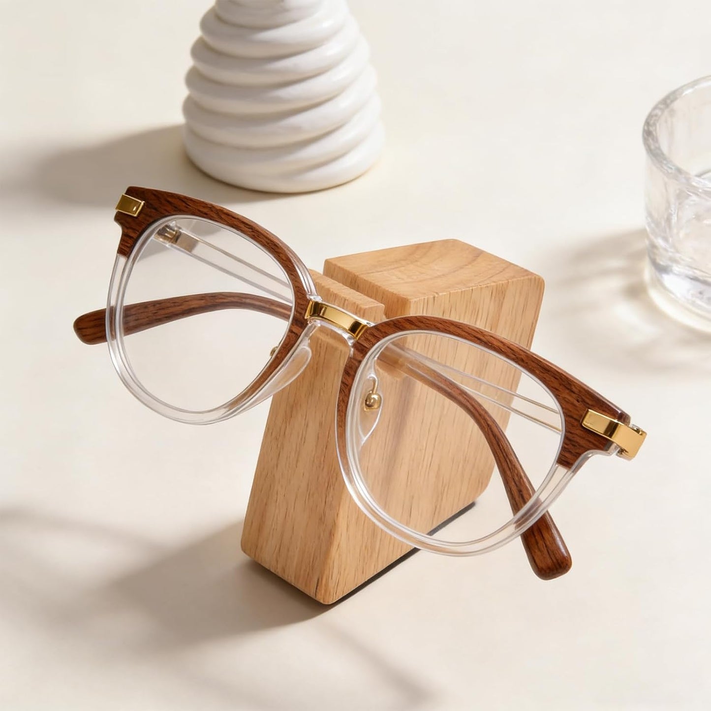 Wood Eyeglass Holder Stand for Nightstand, Glasses Organizer