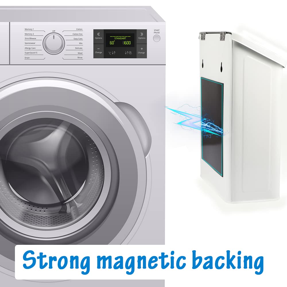 Picowe Magnetic Laundry Storage, Large Metal Lint Holder Bin with Lid for Laundry Room, Space-Saving Trash Container Hanging on Dryer, Washer or Wall Mount Trash Bin (White)