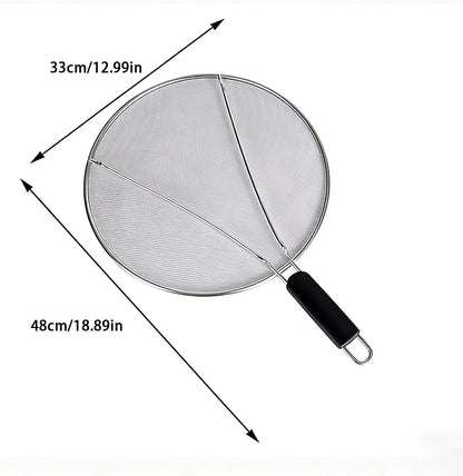 Stainless Steel Splash Guard, Frying Pan Splash Guard, Fine Mesh Cover, Prevents oil Splattering, Comfortable Handle to Prevent Burns, Suitable for Frying Pans and Cooking Utensils (15in)