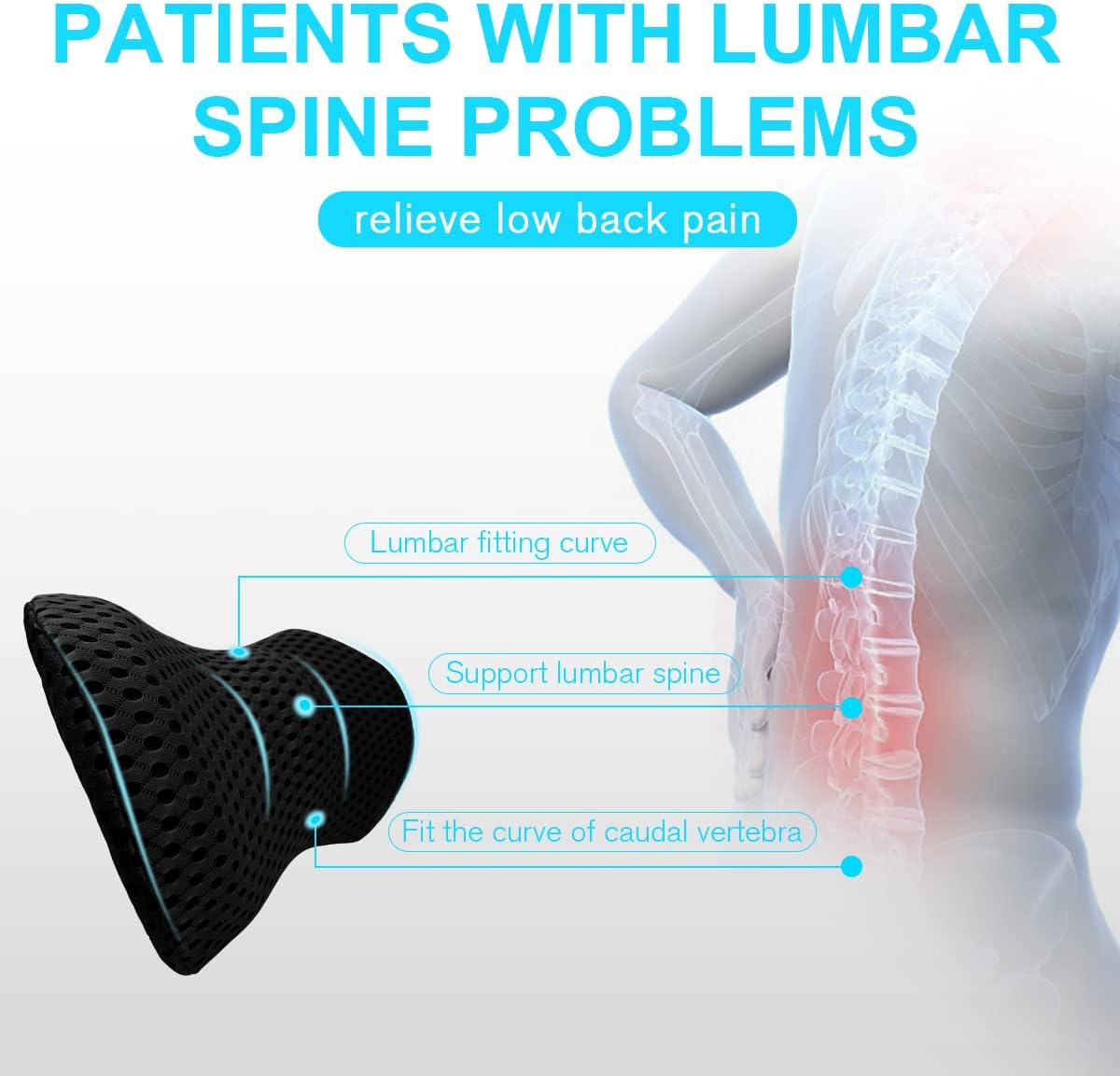 Lumbar Support Pillow for Office Chair, Memory Foam Lumbar Pillow for Lower Back Pain Relief (Grey)