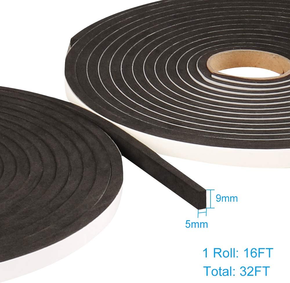 2 Rolls Foam Seal Tape for Door Window Insulation, Soundproof and Shockproof Foam Adhensive Strip, 3/8" Wx3/16 T Single Sided Foam Tape, Cold Air and Draft Closed Cell Seal Strip,Total 32FT