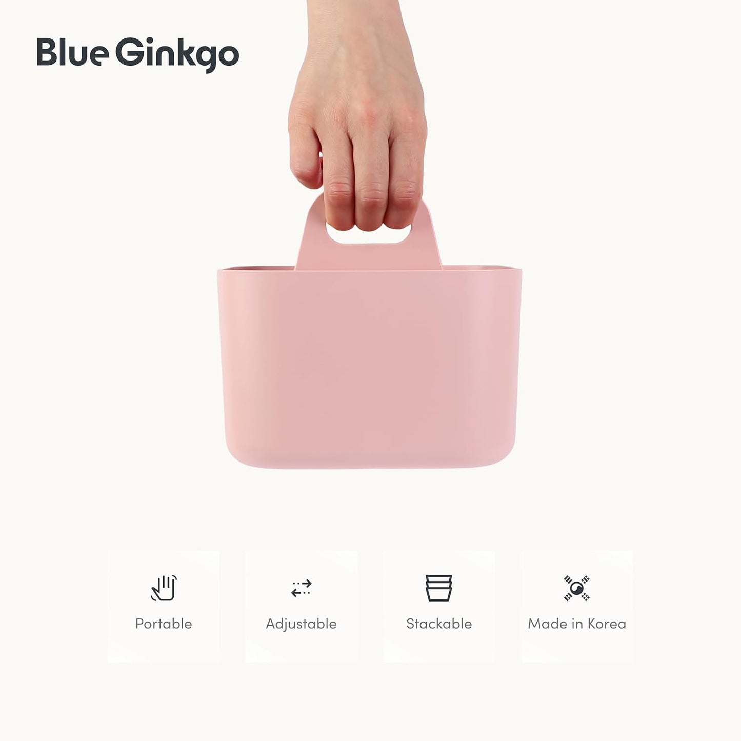 BLUE GINKGO Stackable Organizer Caddy, Rectangle, White, Made in Korea | Portable. Adjustable. Home, Office & School Storage.