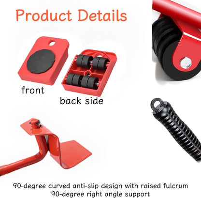2026 Furniture Lift Mover Tool Set w/Adjustable Lever & 4 Wheels: Multi-Functional Sliders for Hardwood Floors, Heavy-Duty Furniture Lifter, Bed Risers 4 Inch, 220LBS Capacity