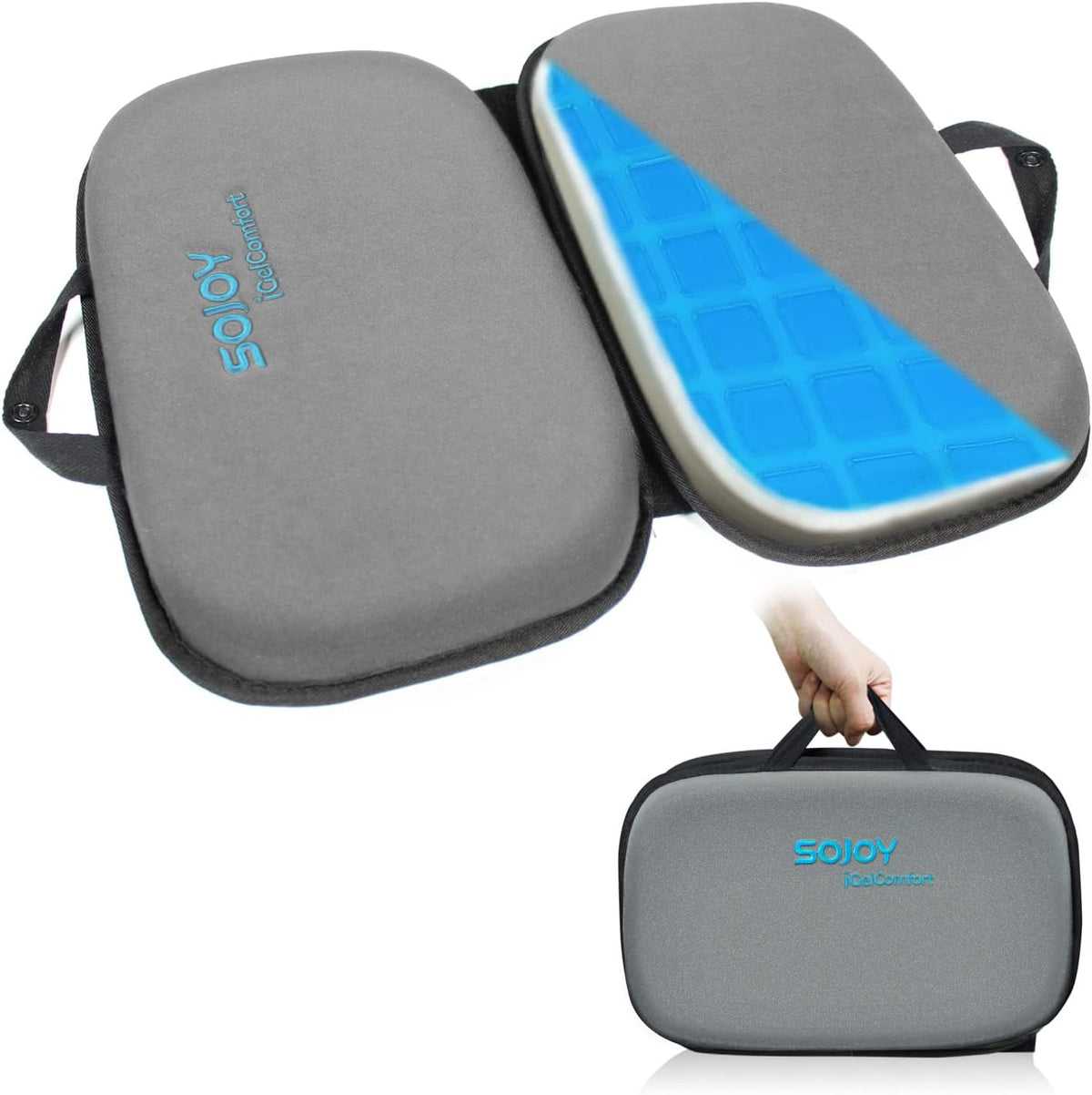 Sojoy iGelComfort 3 in 1 Foldable Gel Seat Cushion Featured with Memory Foam (A Must-Have Travel Cushion! Smart, Easy Travel Cushion) (Size: 18.5“ x 15" x 2")