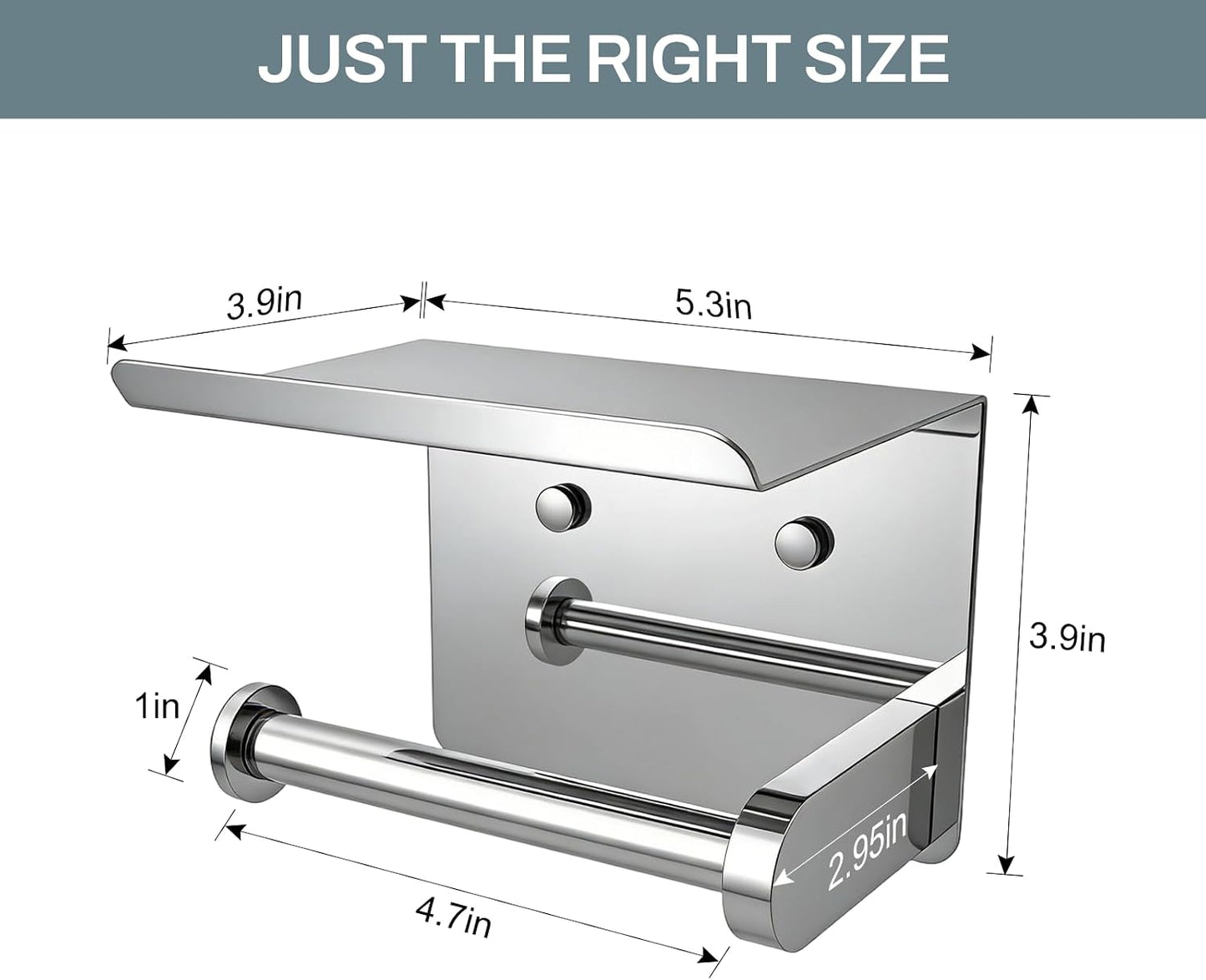 SetSail Toilet Paper Holder with Shelf Adhesive or Screw-in Matte Black | Adhesive or Screw-in,Waterproof and Rustproof Stainless Steel,Wall Mount Design,for Bathroom Hardware Accessories