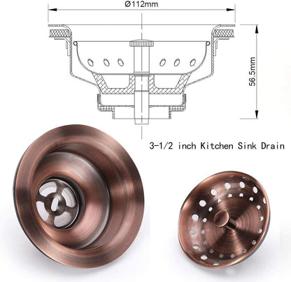 3-1/2 Inch Kitchen Sink Drain Assembly with Strainer Basket/Drain Stopper, All Stainless Steel Sink Drain Kit Durable and Rustproof