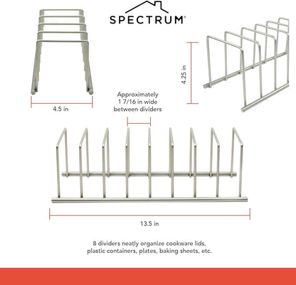 Spectrum Euro Kitchen Organizer Metal Dish Rack Cutting Board Holder Stand for Countertop or Inside Cabinet Organization, 8 Slot Cutting Board Plate Drying Rack for Bakeware Storage, Satin Nickel