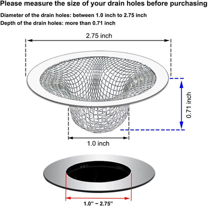 Seatery 2PCS Tub Drain Hair Catcher - 2.75 inch Shower Drain Mesh Strainer, Stainless Steel Shower Bathtub Drain Cover, Bathroom Sink Strainer Filter Basket for Bathroom Sink, Wash Basin Floor Drain