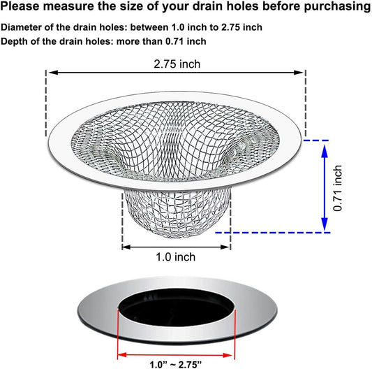 Seatery 2PCS Tub Drain Hair Catcher - 2.75 inch Shower Drain Mesh Strainer, Stainless Steel Shower Bathtub Drain Cover, Bathroom Sink Strainer Filter Basket for Bathroom Sink, Wash Basin Floor Drain