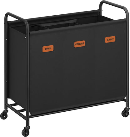 SONGMICS 2-Section Laundry Sorter, Laundry Hamper with Wheels, Rolling Clothes Hamper Cart with Large Capacity and Removable Bags, for Laundry Room, Bedroom, Bathroom, Ink Black URLS210B01 | Rolling Clothes Hamper Cart, Large Capacity, for Laundry Room,
