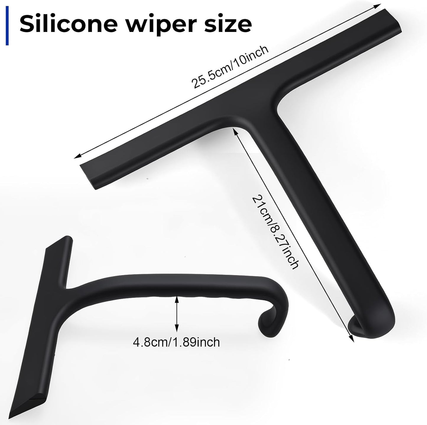 wlich 10" Shower Squeegee, Silicone Shower Wiper for Glass Doors, Black | One-Piece No-Drill Design, Flexible Silicone Squeegee for Window Cleaning, Streak-Free Cleaning Bathroom, Easy Installation