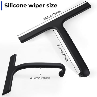 wlich 10" Shower Squeegee, Silicone Shower Wiper for Glass Doors, Black | One-Piece No-Drill Design, Flexible Silicone Squeegee for Window Cleaning, Streak-Free Cleaning Bathroom, Easy Installation