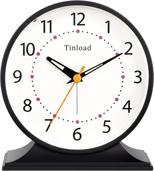 4.5"Retro Analog Alarm Clock,Vintage decor , Super Silent Non Ticking Small Clock with Manual Light, Snooze, Battery Operated, for Bedroom, Living Room, Office,Nightstand, Bedside, Desk ,Table(Black)