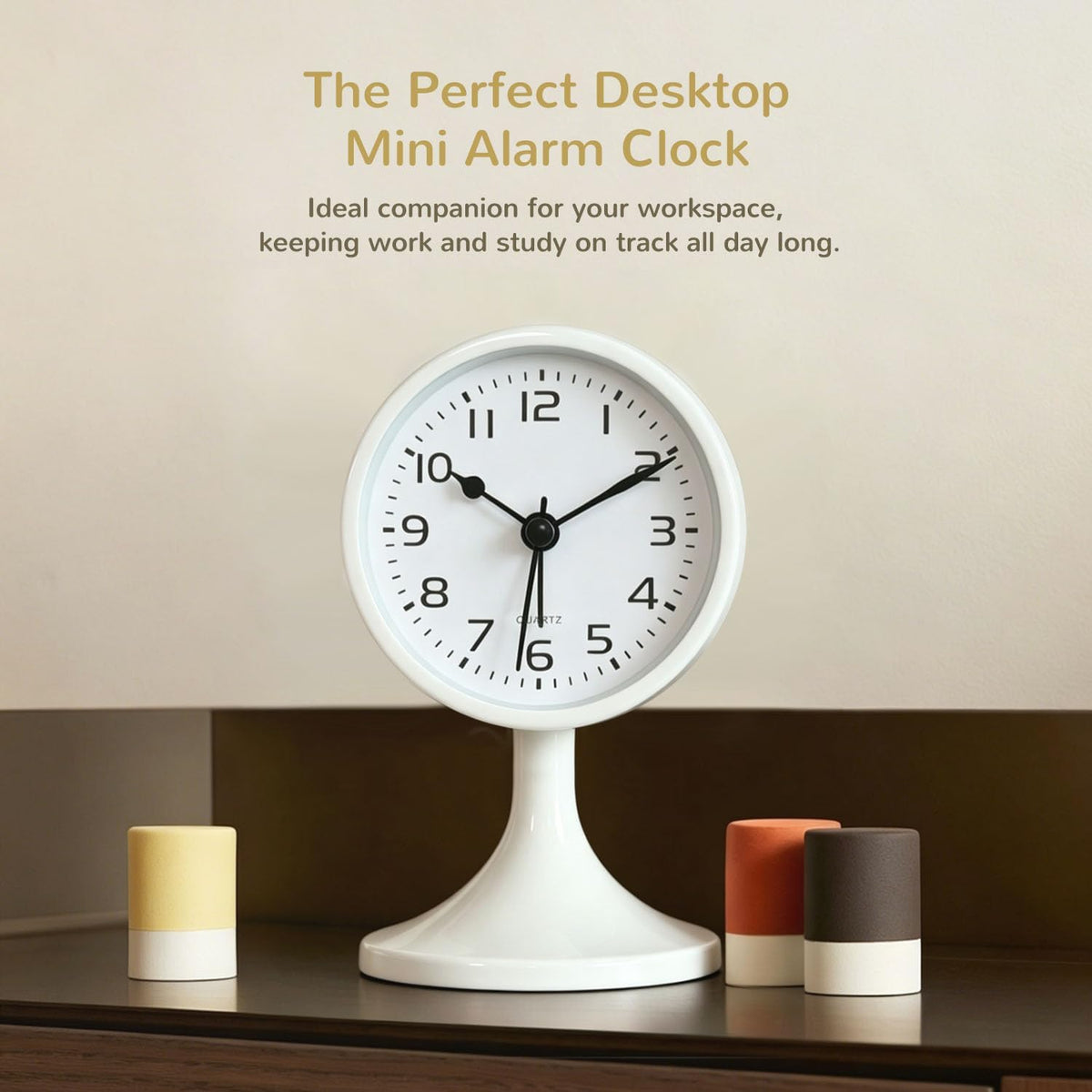 Alarm Clock, Metal 3 inch Silent Non Ticking Small Clock with Night Light, Battery Operated, Desk Analog Clock for Bedrooms Decoration, Old Fashioned Style Clock for Bedside, Adult, Gift