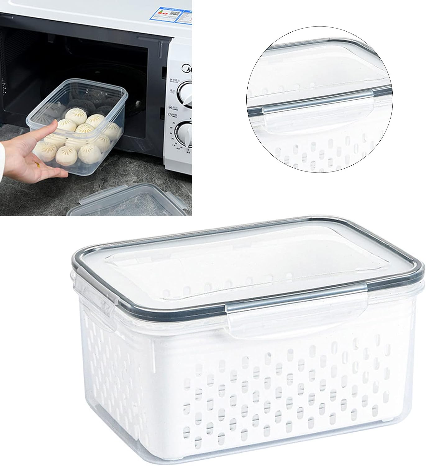 Fruit Storage Container for Fridge, Vegetable Produce Storage Saver Containers with Lid for Refigerator, Food Storage Containers with Colander, Plastic Fresh Keeper for Fruit Vegetable(1750ML)