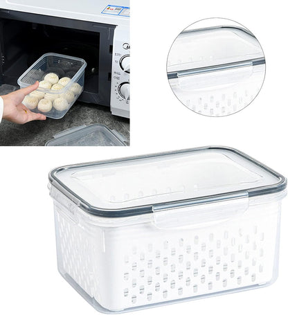Fruit Storage Container for Fridge, Vegetable Produce Storage Saver Containers with Lid for Refigerator, Food Storage Containers with Colander, Plastic Fresh Keeper for Fruit Vegetable(1750ML)